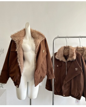 Winter retro thermal woolen coat down thick jacket