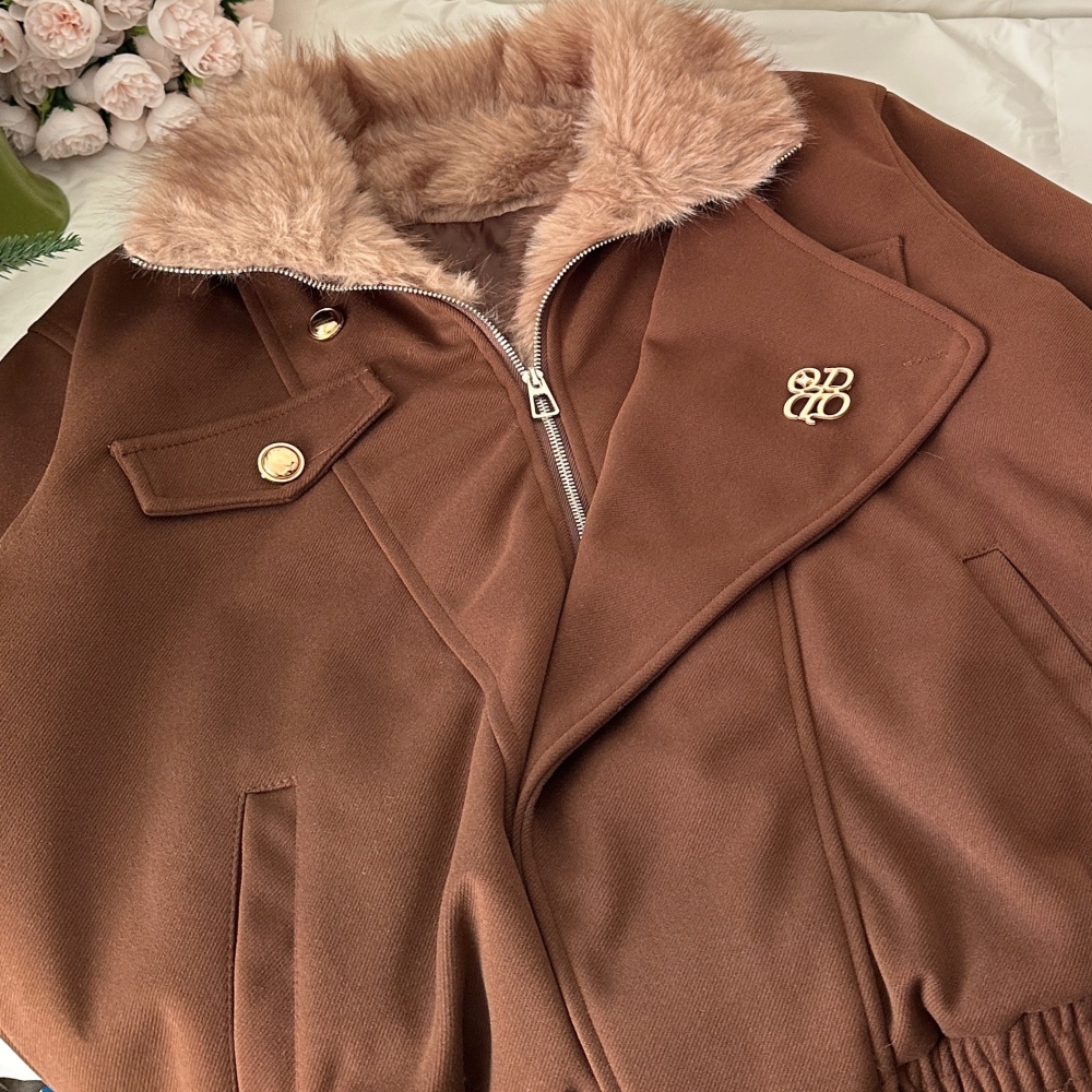 Winter retro thermal woolen coat down thick jacket