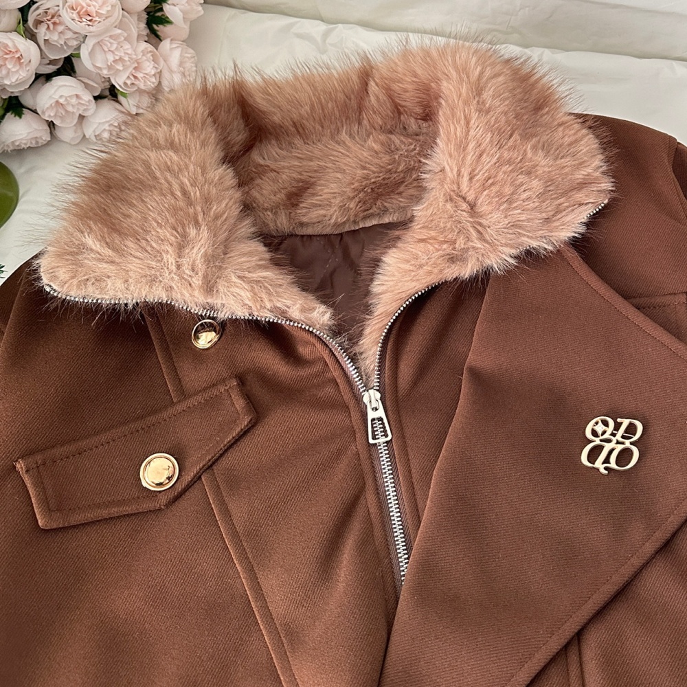 Winter retro thermal woolen coat down thick jacket