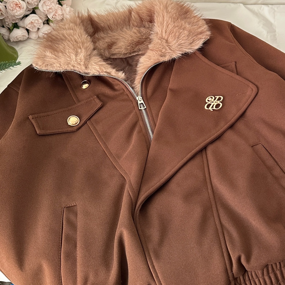 Winter retro thermal woolen coat down thick jacket