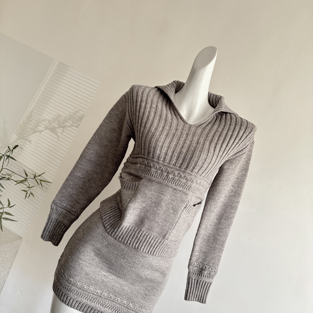 Knitted colors tops wool short skirt a set for women