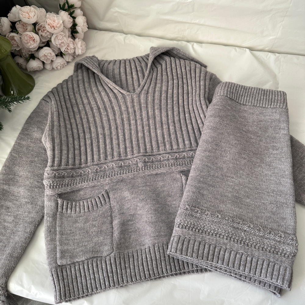 Knitted colors tops wool short skirt a set for women