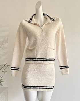 Chanelstyle navy tops knitted short skirt a set