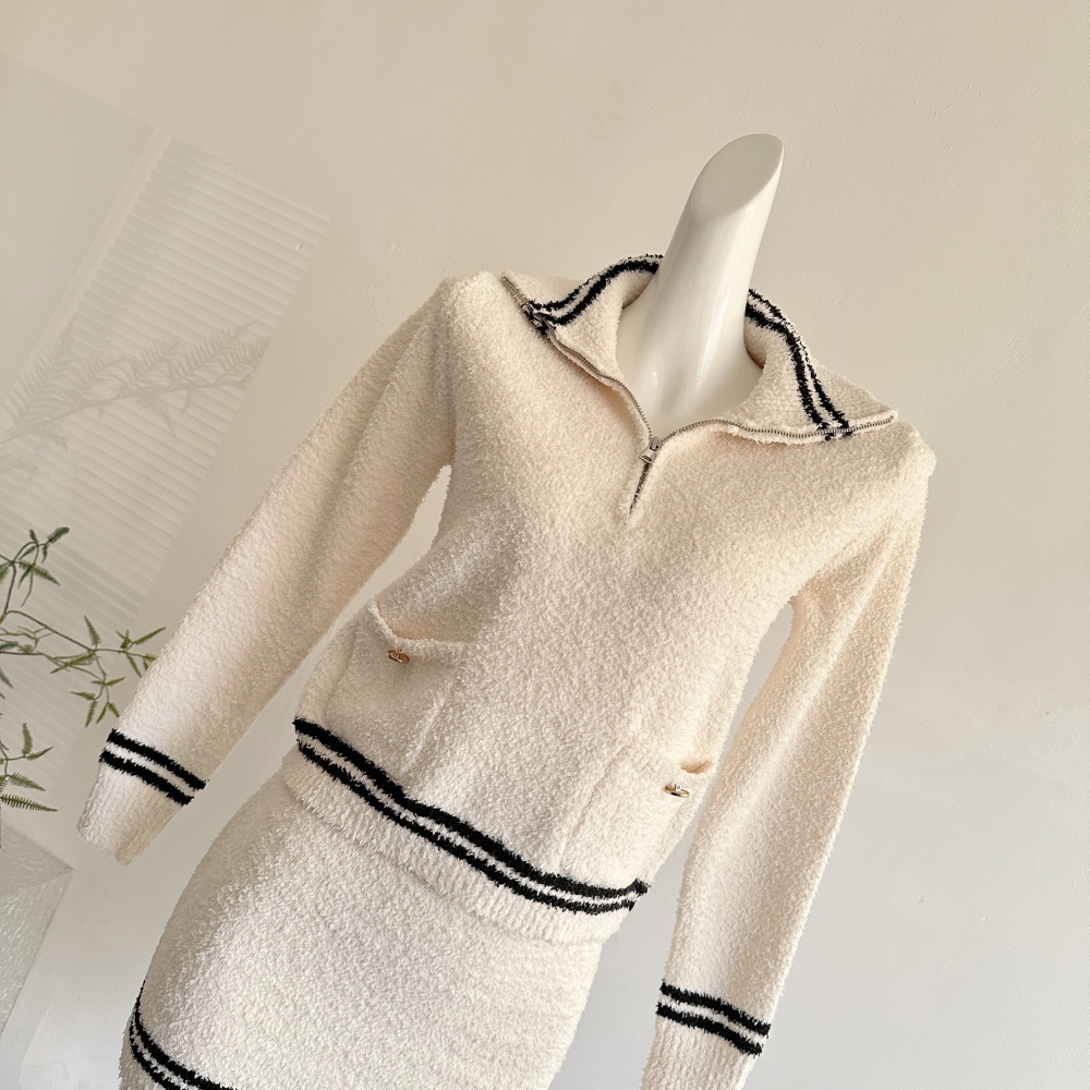 Chanelstyle navy tops knitted short skirt a set