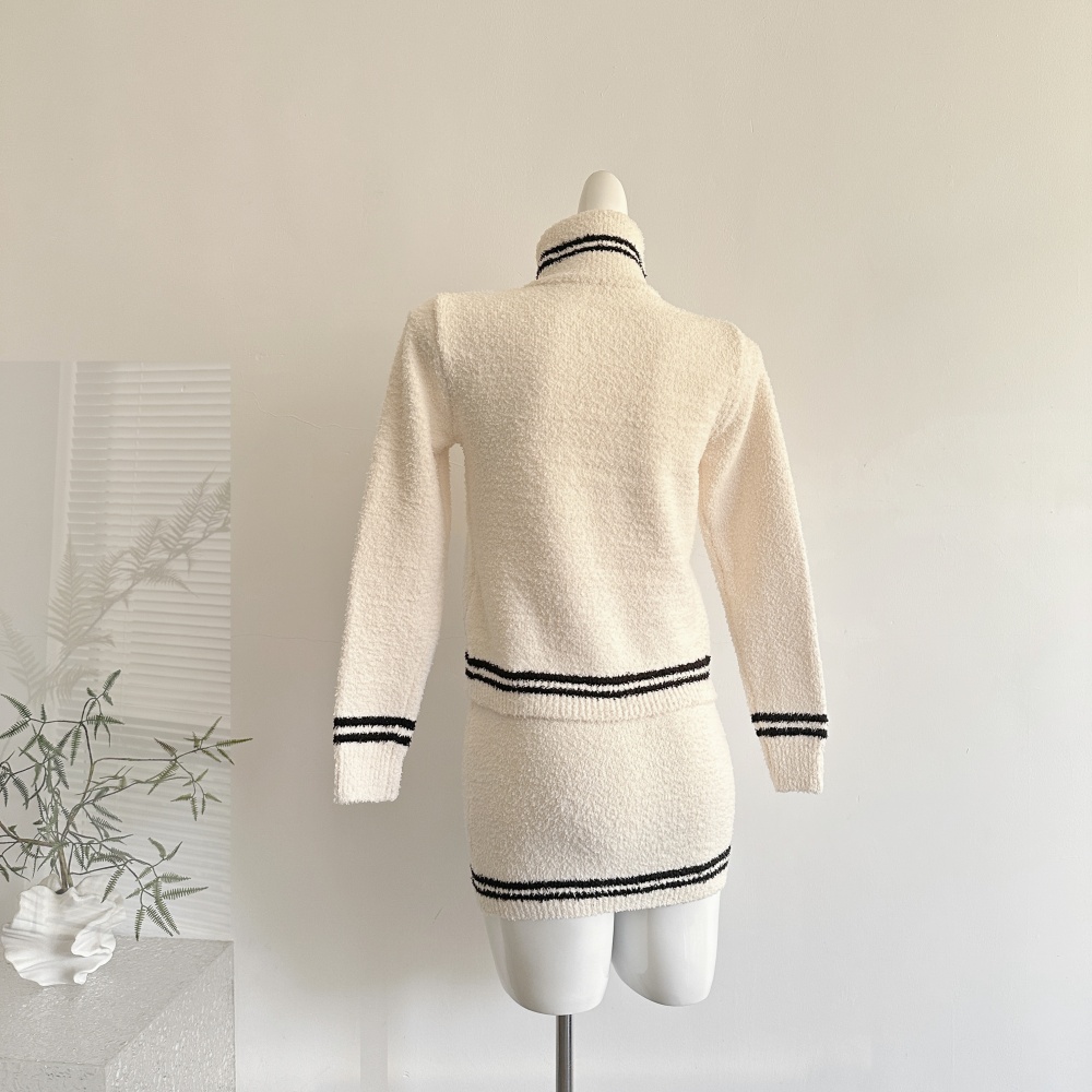 Chanelstyle navy tops knitted short skirt a set