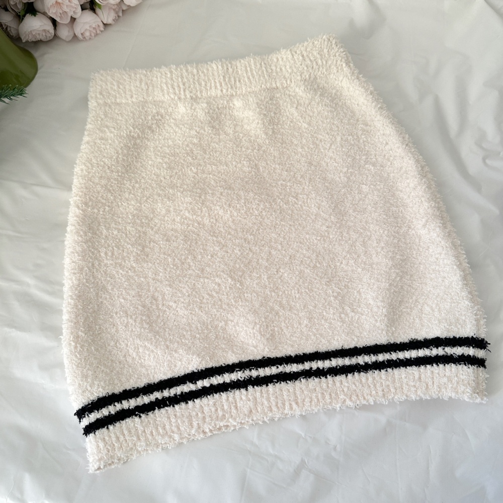 Chanelstyle navy tops knitted short skirt a set