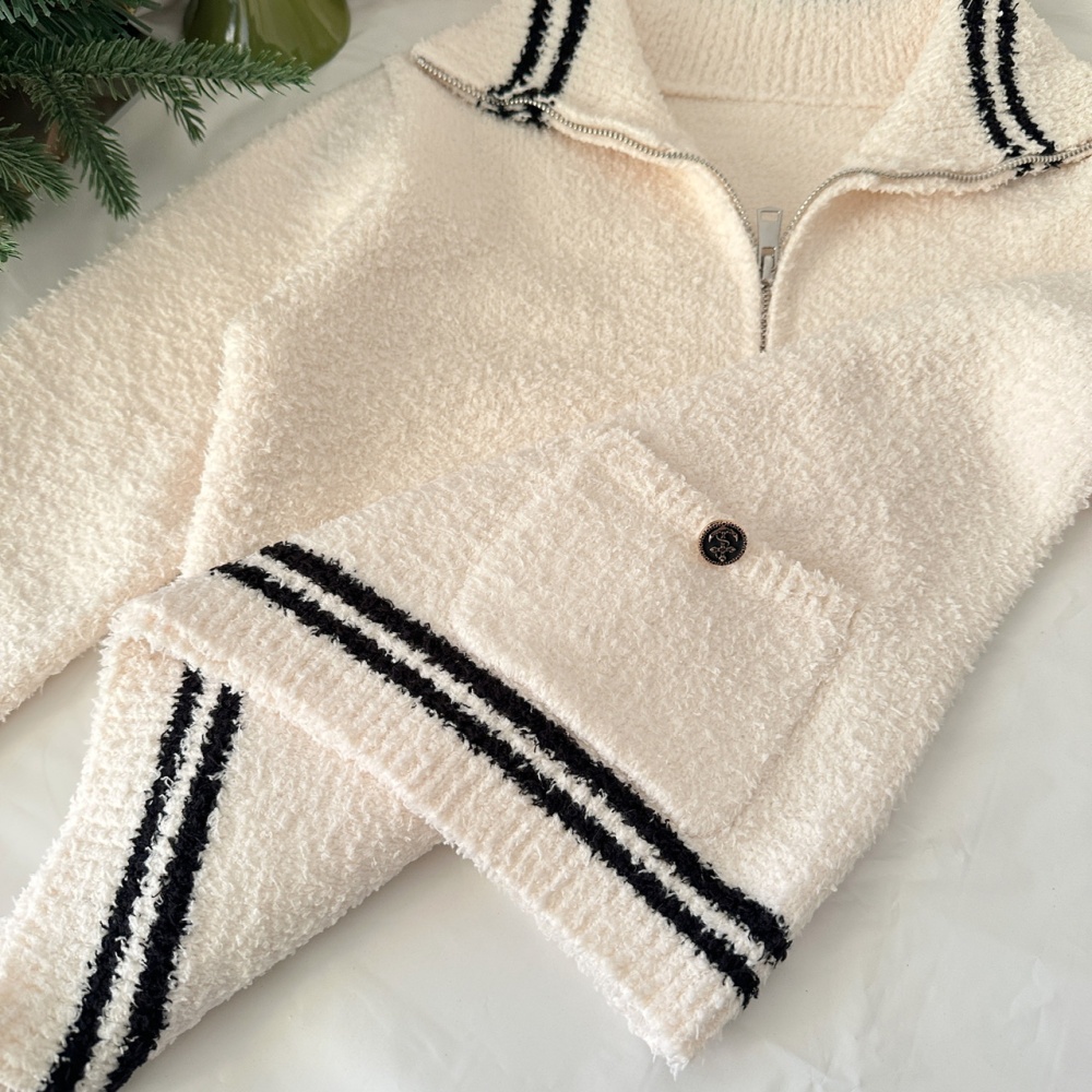 Chanelstyle navy tops knitted short skirt a set