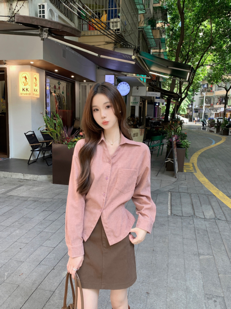 Pinched waist autumn and winter tops all-match shirt