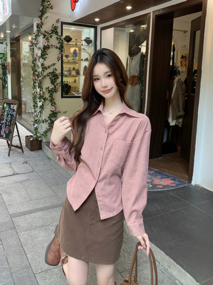 Pinched waist autumn and winter tops all-match shirt