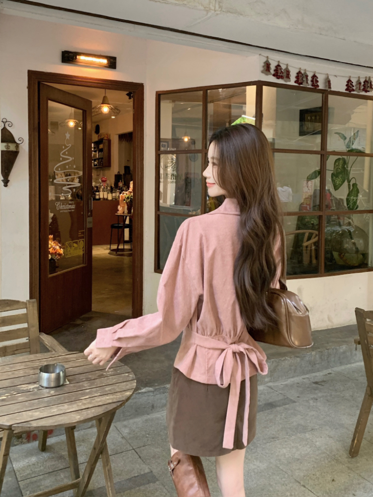 Pinched waist autumn and winter tops all-match shirt