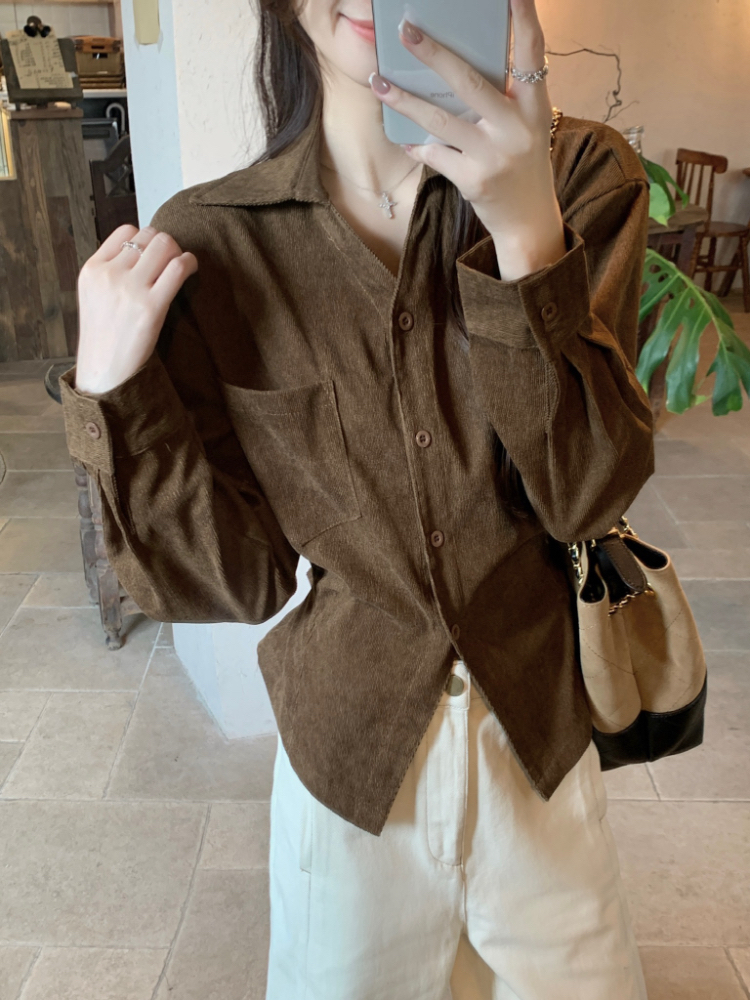 Pinched waist autumn and winter tops all-match shirt