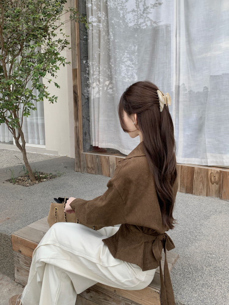 Pinched waist autumn and winter tops all-match shirt