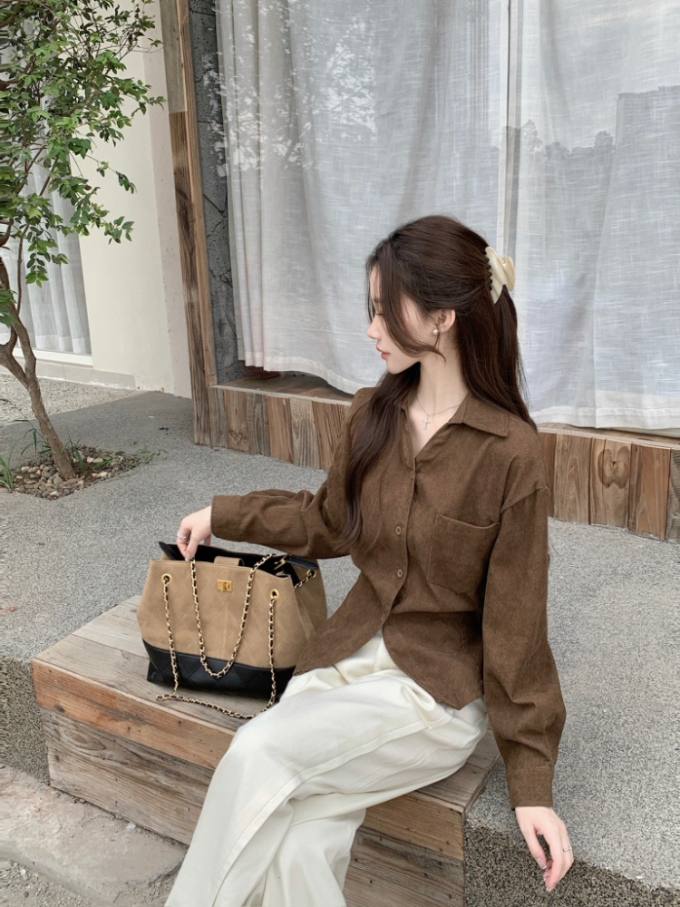 Pinched waist autumn and winter tops all-match shirt