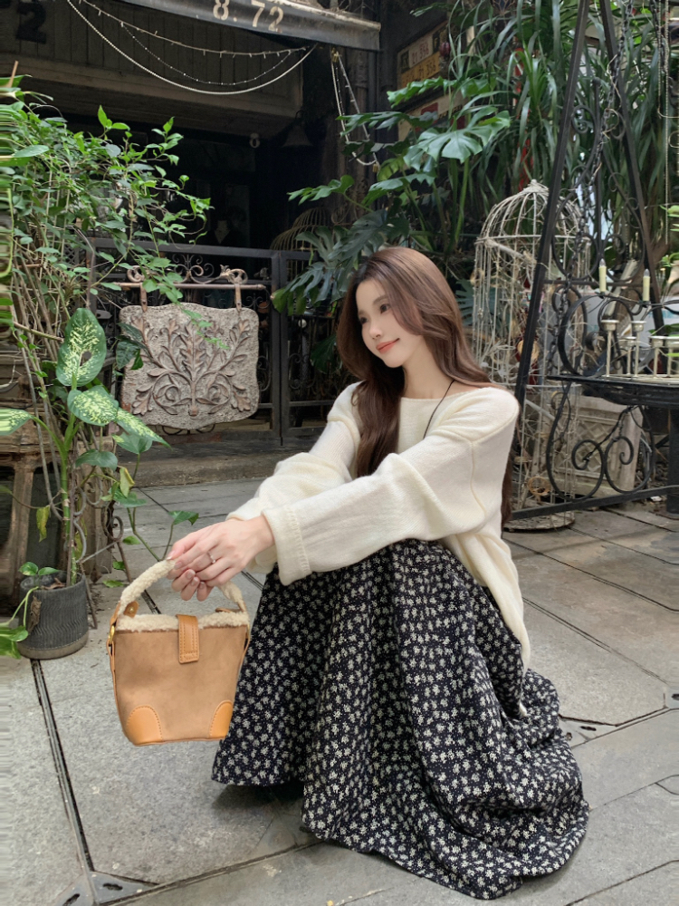 Retro all-match short skirt high waist floral skirt for women