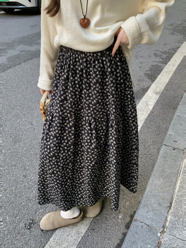 Retro all-match short skirt high waist floral skirt for women