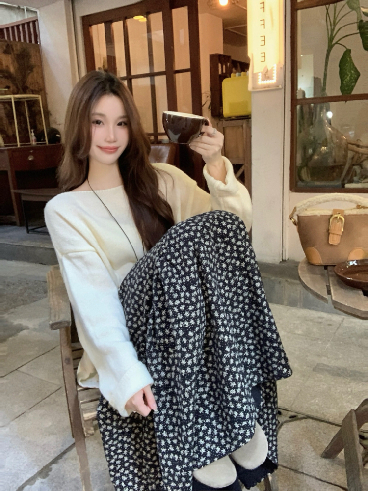 Retro all-match short skirt high waist floral skirt for women