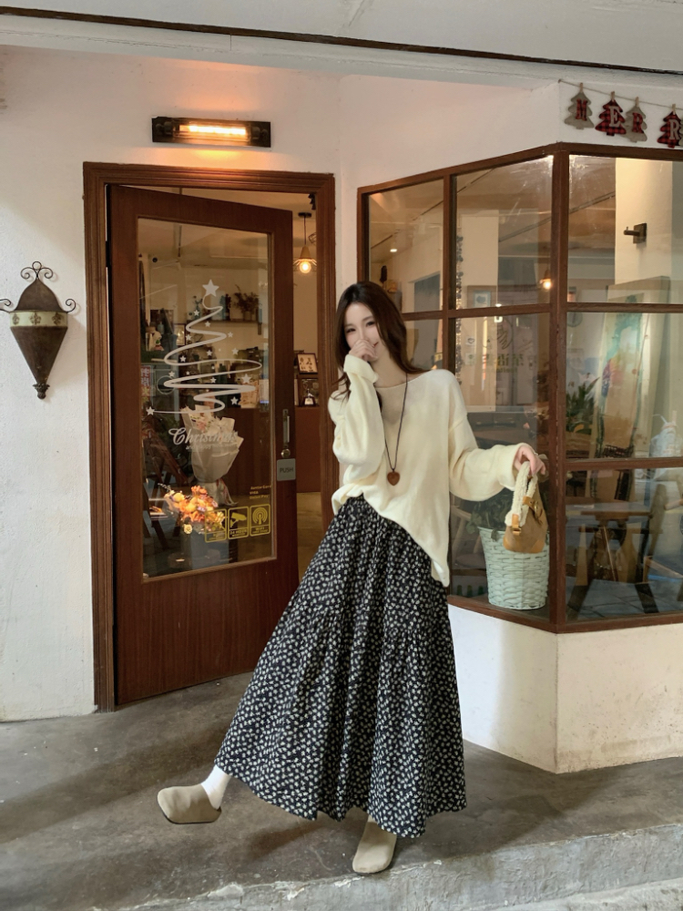 Retro all-match short skirt high waist floral skirt for women