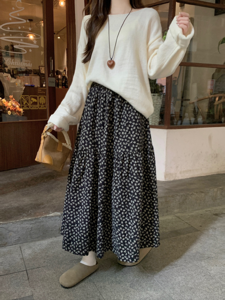 Retro all-match short skirt high waist floral skirt for women