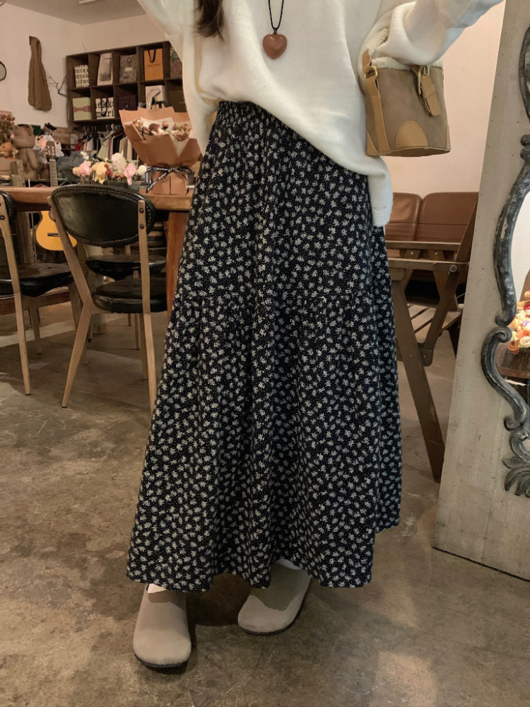 Retro all-match short skirt high waist floral skirt for women