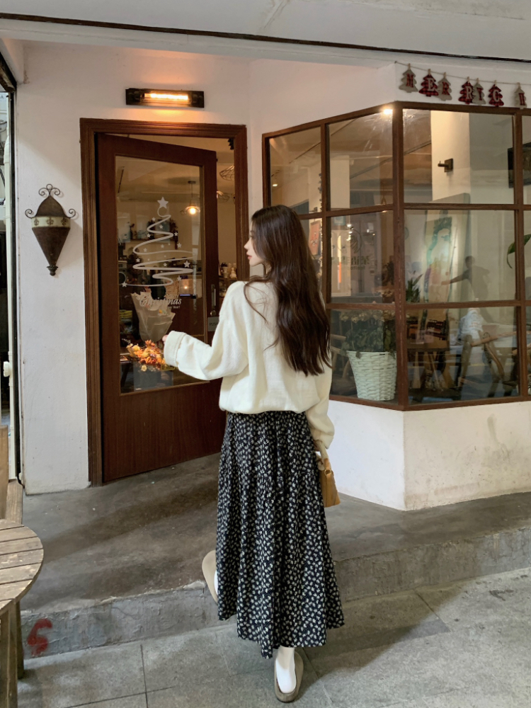 Retro all-match short skirt high waist floral skirt for women