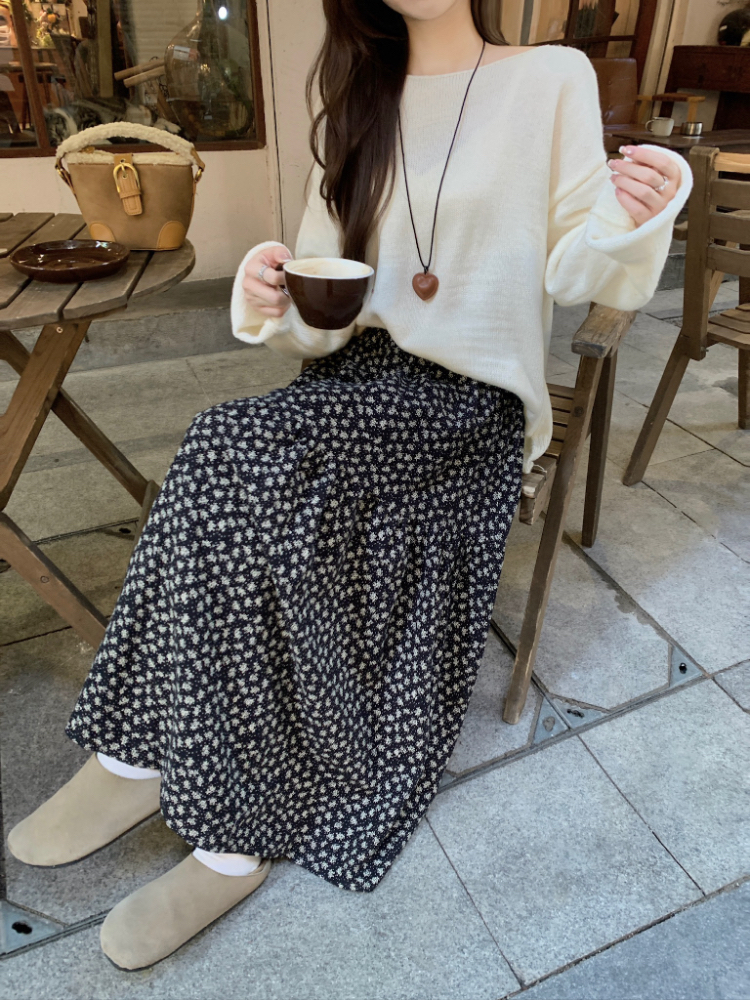 Retro all-match short skirt high waist floral skirt for women