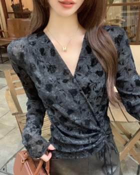 V-neck slim tops France style temperament shirt