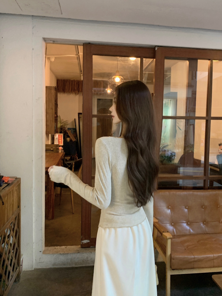 France style V-neck sweater all-match tops for women