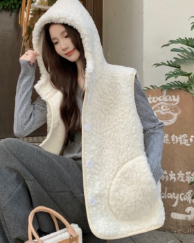 Hooded sleeveless coat Korean style waistcoat for women