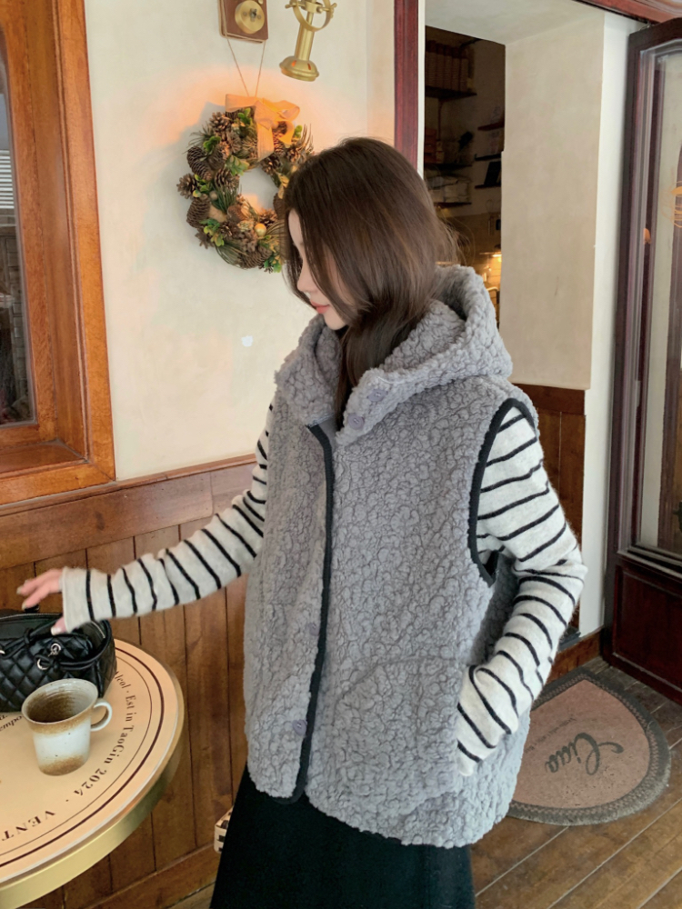 Hooded sleeveless coat Korean style waistcoat for women