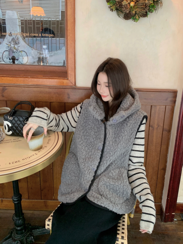 Hooded sleeveless coat Korean style waistcoat for women