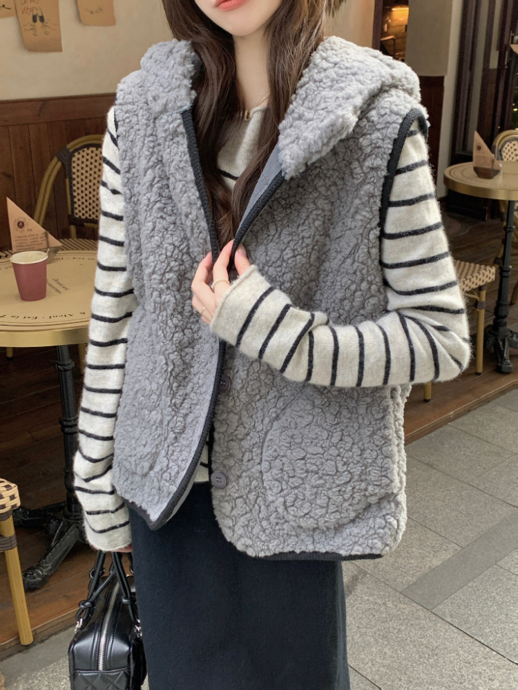 Hooded sleeveless coat Korean style waistcoat for women