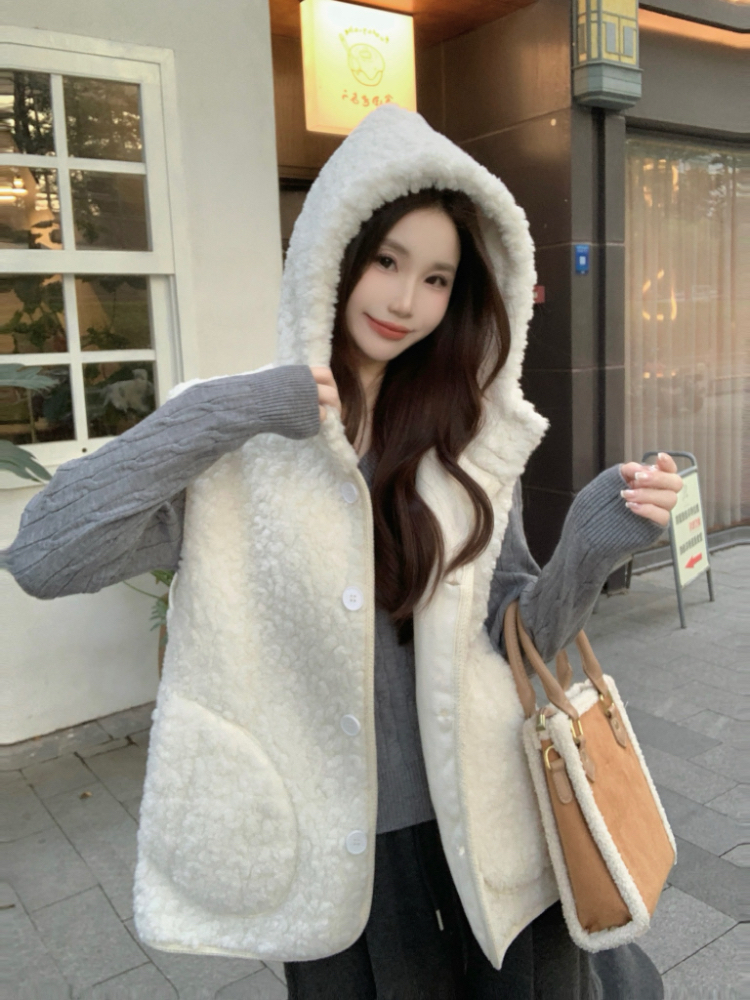 Hooded sleeveless coat Korean style waistcoat for women