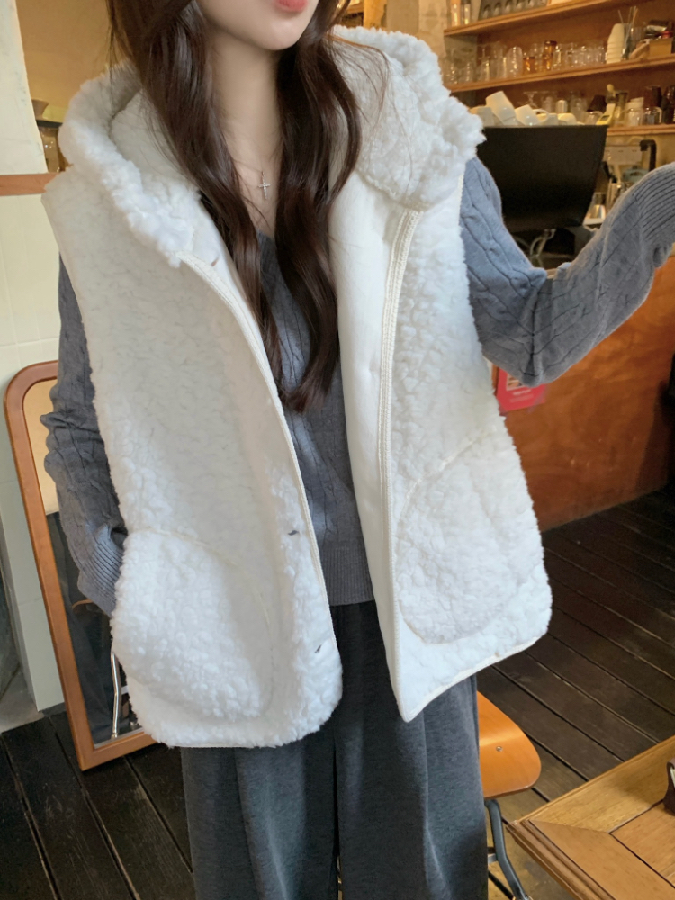 Hooded sleeveless coat Korean style waistcoat for women