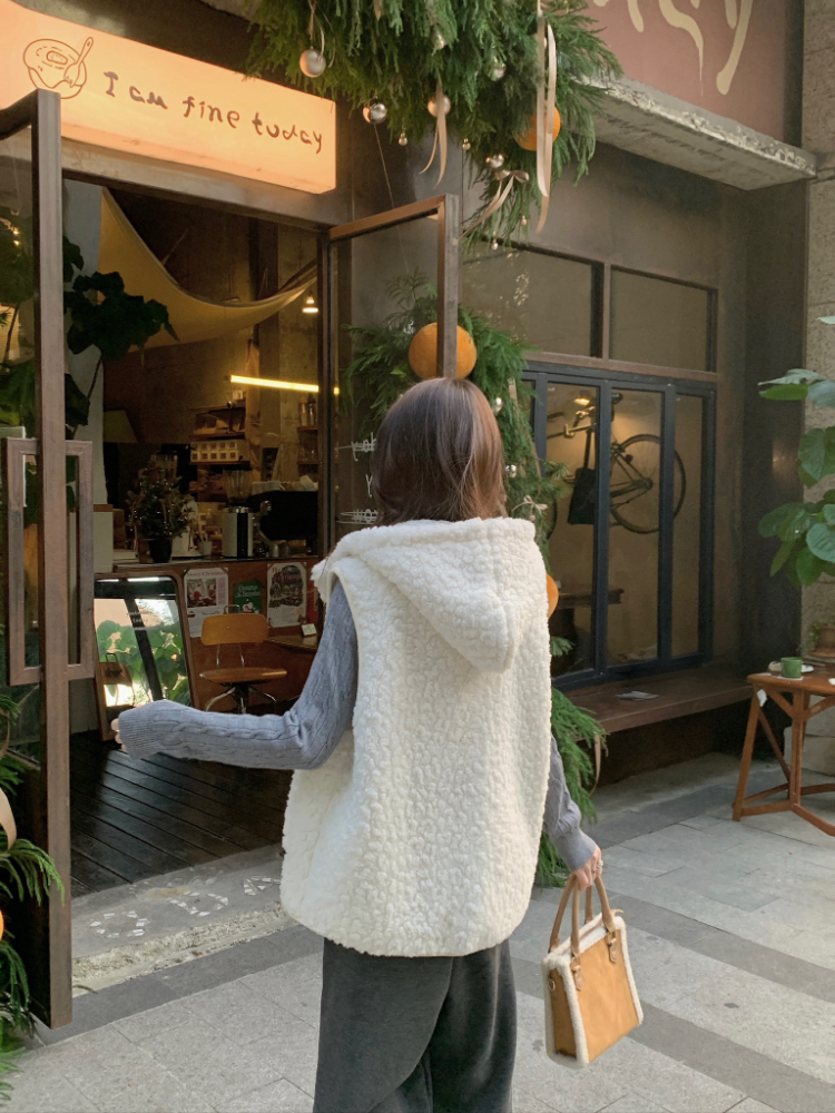 Hooded sleeveless coat Korean style waistcoat for women