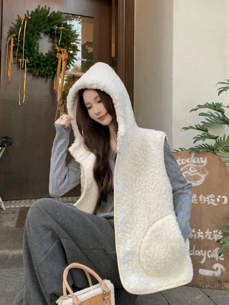 Hooded sleeveless coat Korean style waistcoat for women