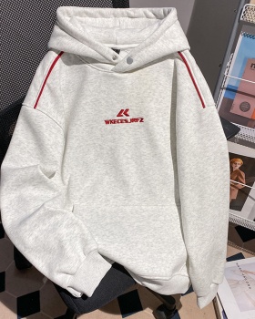 Couples thermal plus velvet hoodie embroidery loose tops