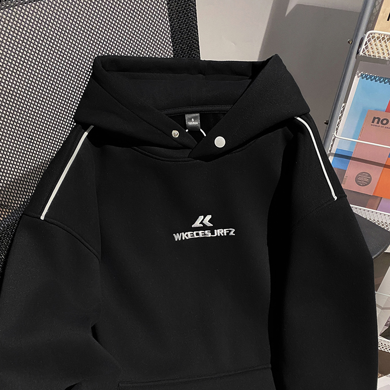 Couples thermal plus velvet hoodie embroidery loose tops