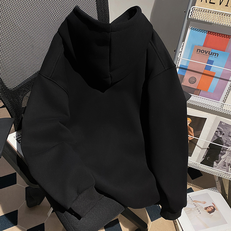 Couples thermal plus velvet hoodie embroidery loose tops