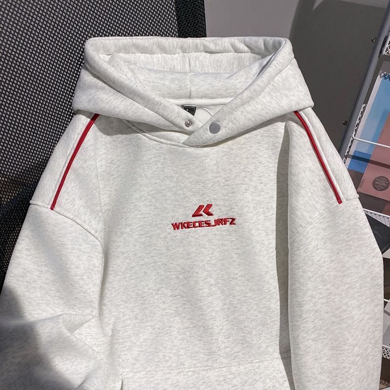 Couples thermal plus velvet hoodie embroidery loose tops