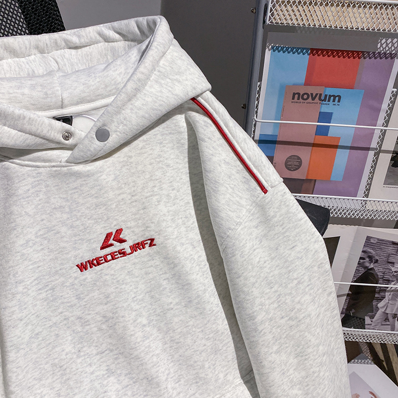 Couples thermal plus velvet hoodie embroidery loose tops