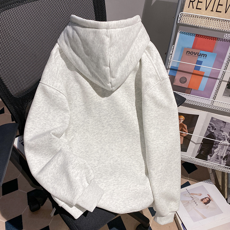 Couples thermal plus velvet hoodie embroidery loose tops