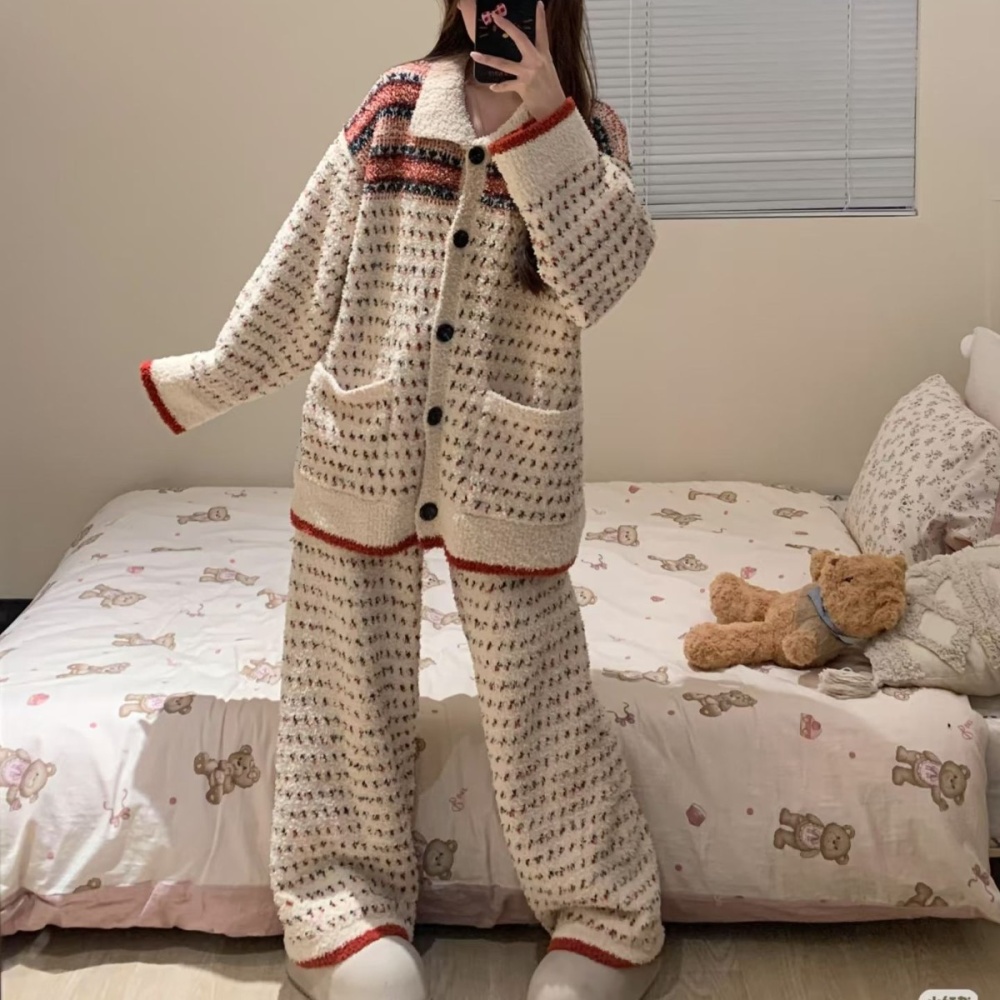 Fashion thick cardigan autumn and winter pajamas for women