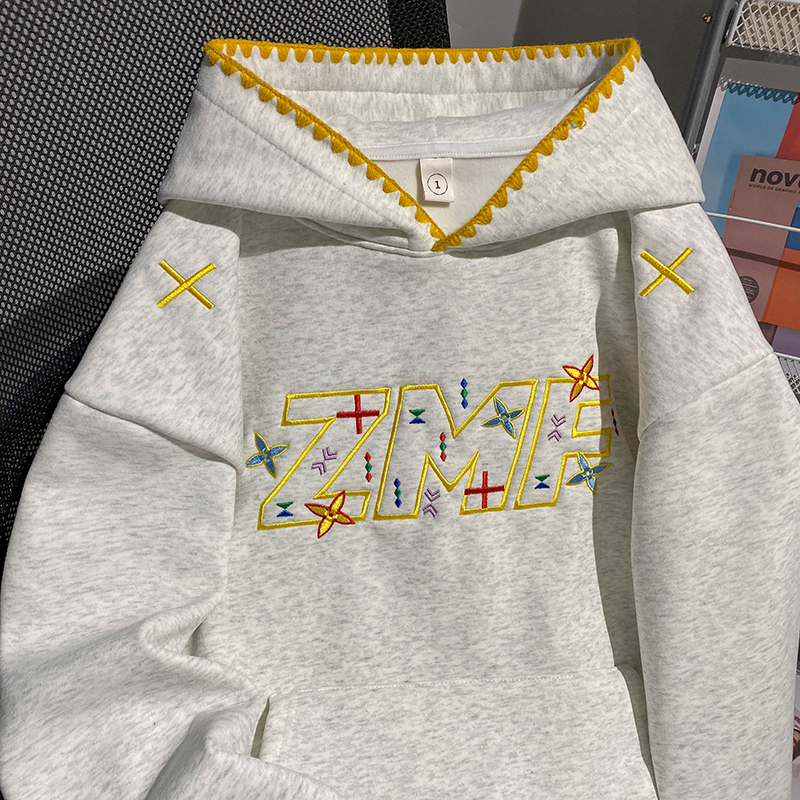 Thermal embroidery couples hoodie hooded plus velvet tops