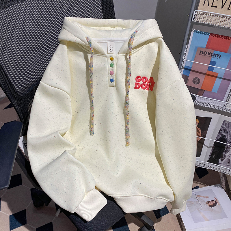 Complex hooded hoodie color point thermal tops for women