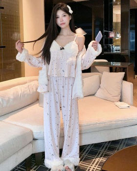 Long sleeve pajamas long pants 3pcs set for women