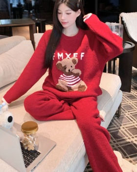 Wears outside homewear thick red pajamas a set for women