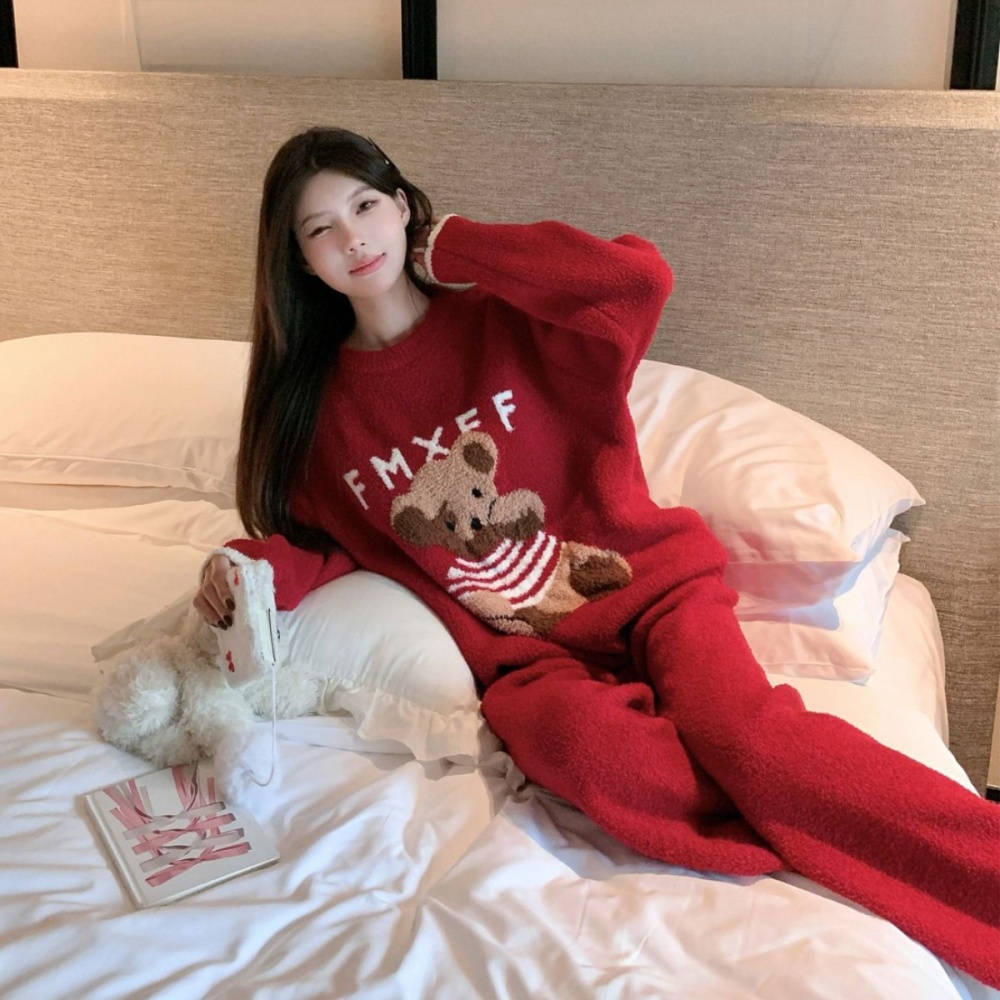 Wears outside homewear thick red pajamas a set for women