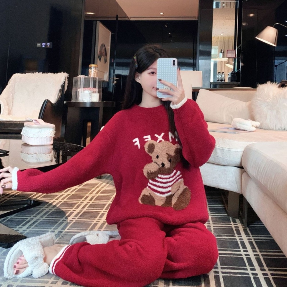 Wears outside homewear thick red pajamas a set for women