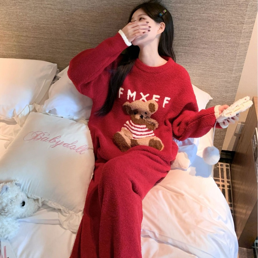 Wears outside homewear thick red pajamas a set for women