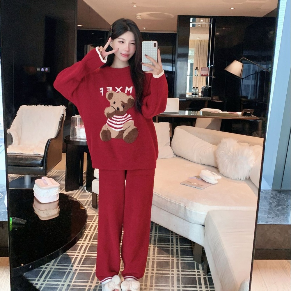 Wears outside homewear thick red pajamas a set for women